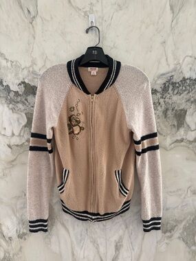 Mossimo Supply Co. Black Trim Beige Knit V-Neck Sweater